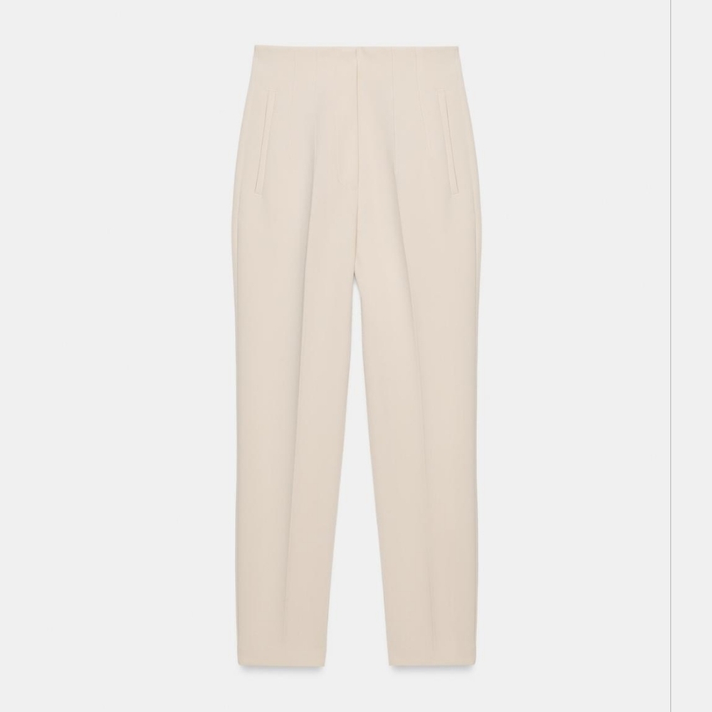 Zara High Waisted Ankle Length Pants Pleated Straight Leg Mid Ecru Cream Medium - Picture 1 of 8
